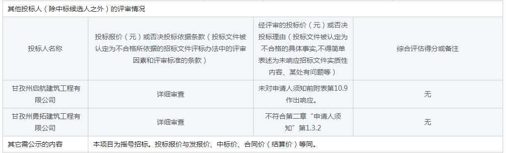 其他投標(biāo)人（除中標(biāo)候選人之外）的評(píng)審情況